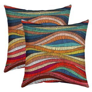 Boho Throw Pillow Covers Set of 2 Neo Deco Abstract Wave Woven Home Decor